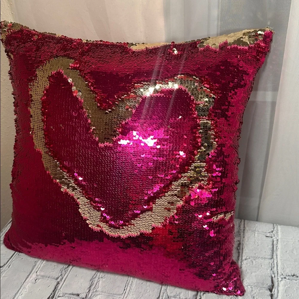 Reversible Color Change Sequin Throw Pillow Sparkle Shine Pink Gold 15x15x6 Girl